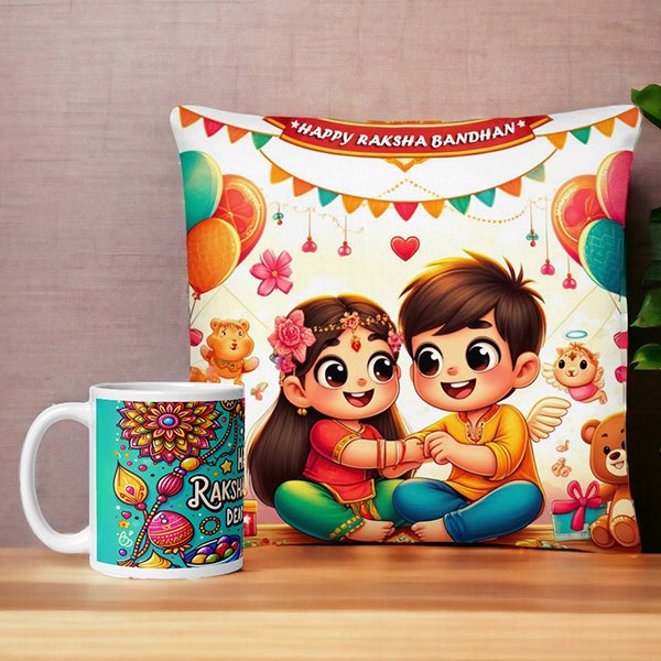 Raksha Bandhan Cushion And Mug Combo