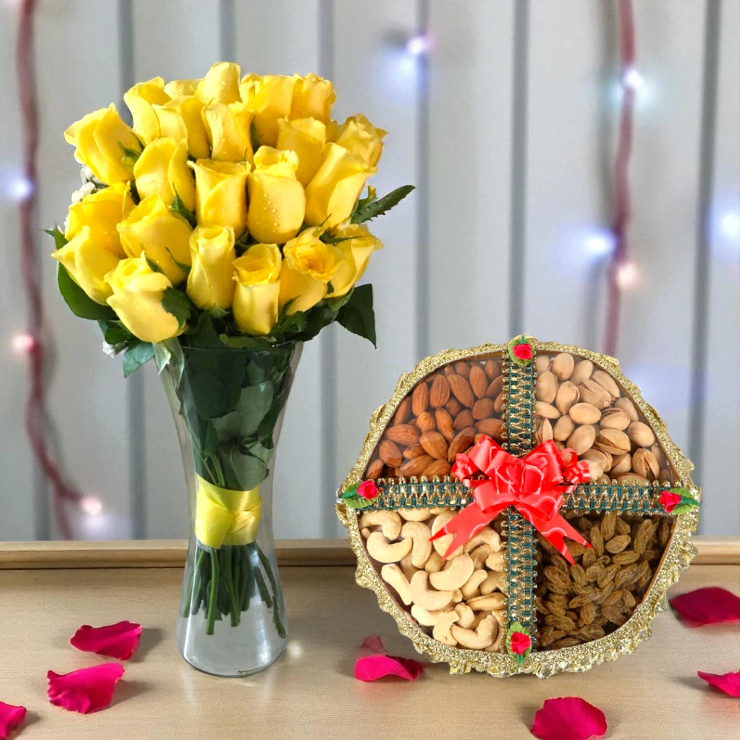 Yellow Roses & Dry Fruits Combo