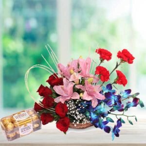 ferrero and orchids flower basket online delivery