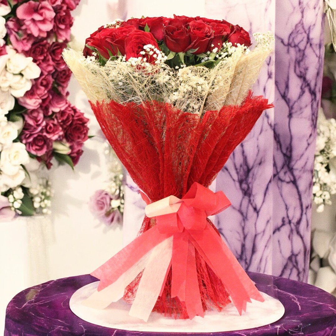 A Heartfelt Gift - 30 Red Roses Jute Bouquet by Better Gift Flowers.