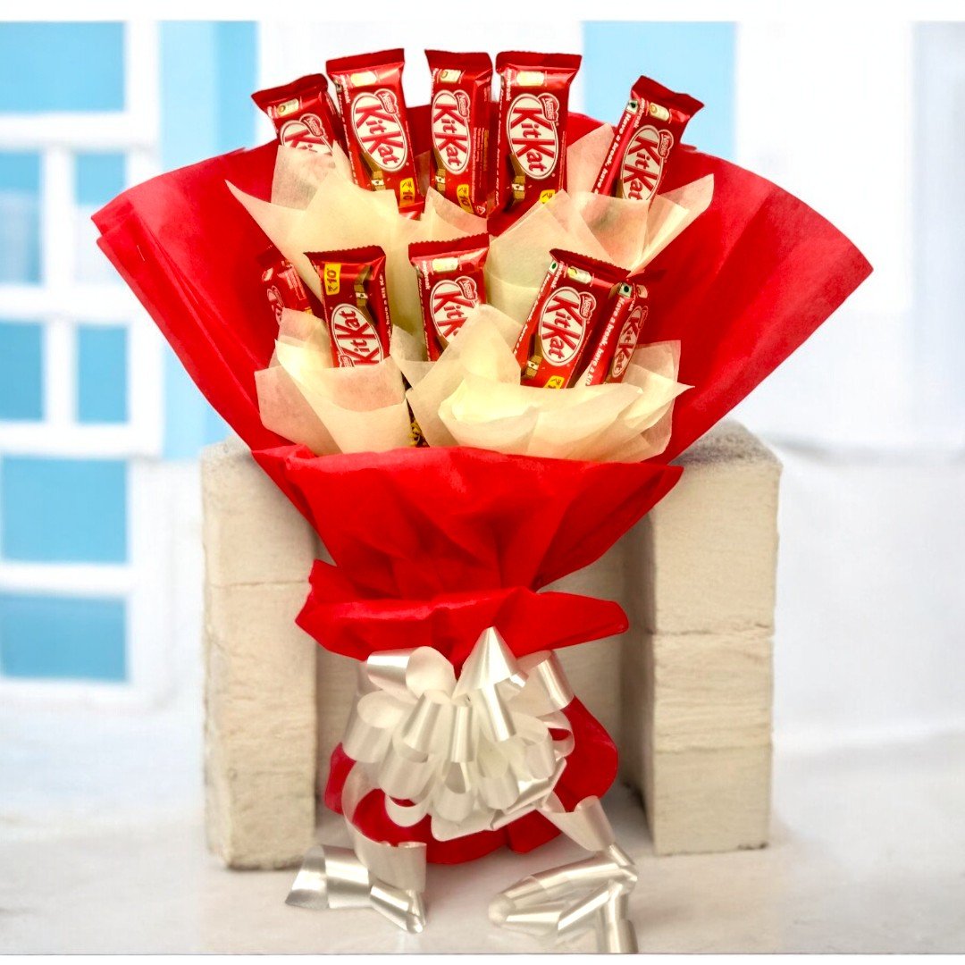 10 KitKat Bouquet expertly crafted by BetterGiftFlowers with vibrant red wrapping.