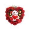 heart shape flower arrangement with teddy and ferrero