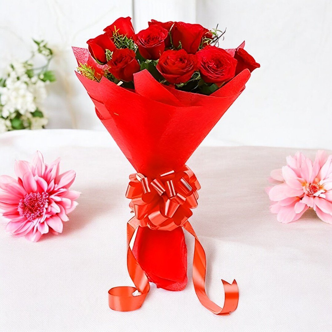 10 Red Roses Bouquet - BetterGiftFlowers vibrant floral arrangement