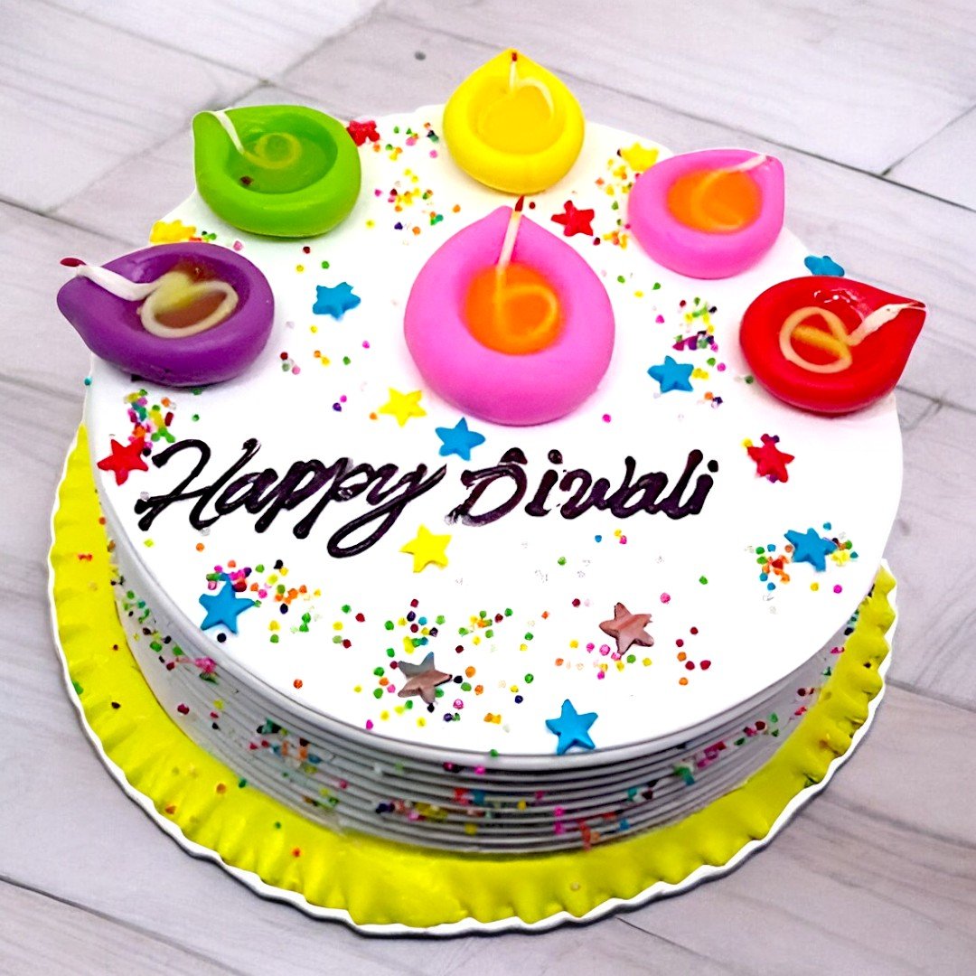 Deepavali Special Cake with colorful diya decorations from Better Gift Flowers