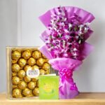 BetterGiftFlowers' Candied Gift featuring a bouquet of purple orchids and Ferrero Rocher chocolates.