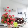 Pink Carnations bouquet arrangement and black forest cake