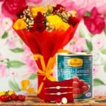 BetterGiftFlowers Red Roses & Rakhi Combo with Gulab Jamun for Raksha Bandhan