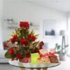 red roses arrangement and dry fruits