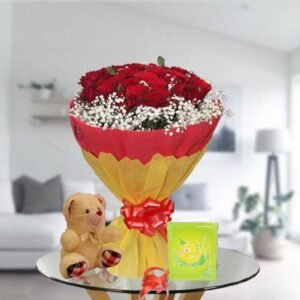 Red Roses Bouquet And Teddy