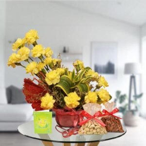 yellow carnations and dry fruit