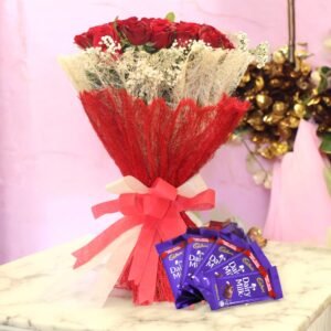 Better Gift Flowers Sweet Token Of Love – Red Roses Bouquet with Dairy Milk Chocolates