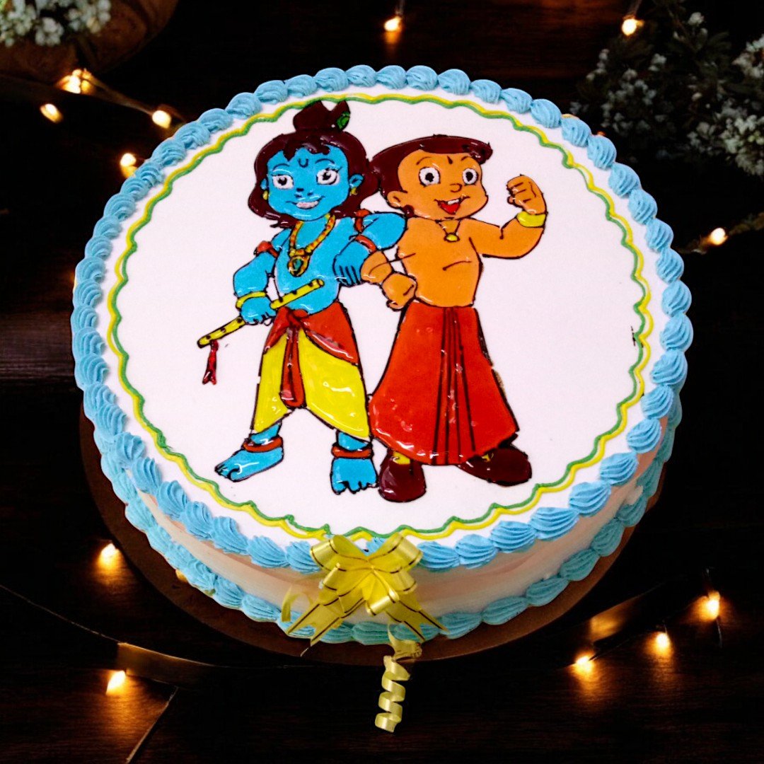 BetterGiftFlowers Chhota Bheem and Krishna cake on a decorated table, perfect for kids' birthdays