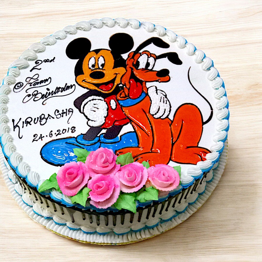 BetterGiftFlowers Mickey and Pluto cartoon cake with floral decoration