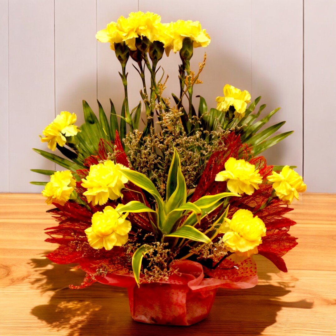 Yellow Carnations Arrangement by BetterGiftFlowers, bright and cheerful floral display.