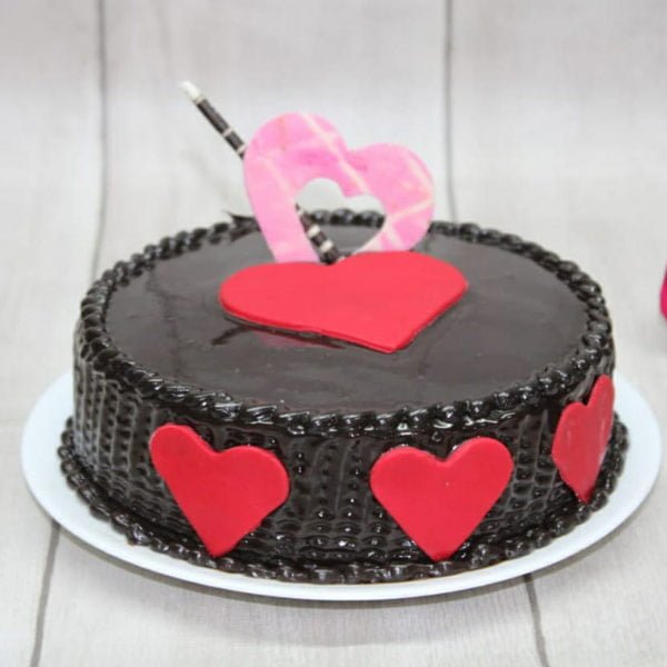 chocolate cake with hearts