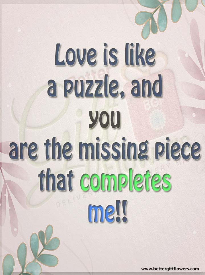 Love Quote - Love is like a puzzle, and you are the missing piece that completes me