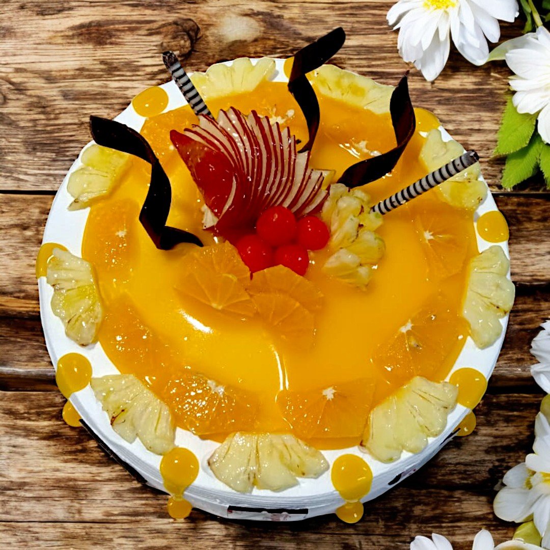 Sunshine Pineapple Cake by BetterGiftFlowers with pineapple topping and vibrant fruit decorations