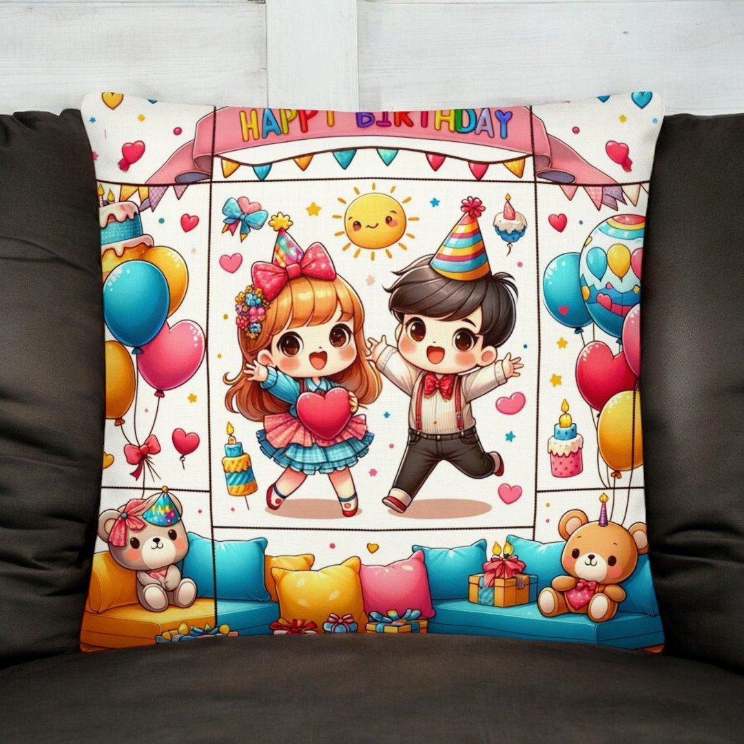 happy birthday customized printed cushion and cover