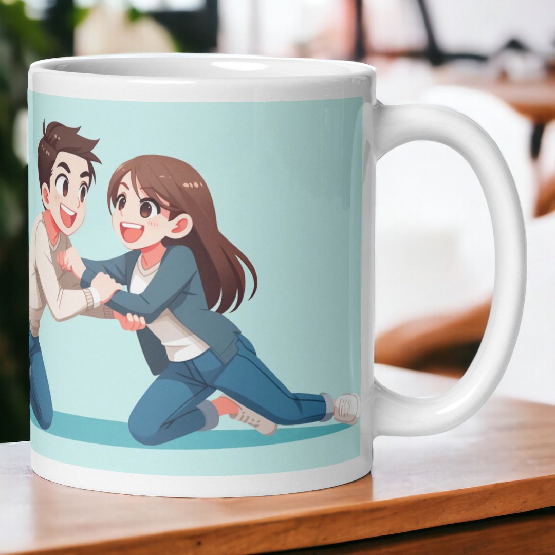 BetterGiftFlowers "Little Fights" mug with a playful illustration of a couple, highlighting fun moments shared together.