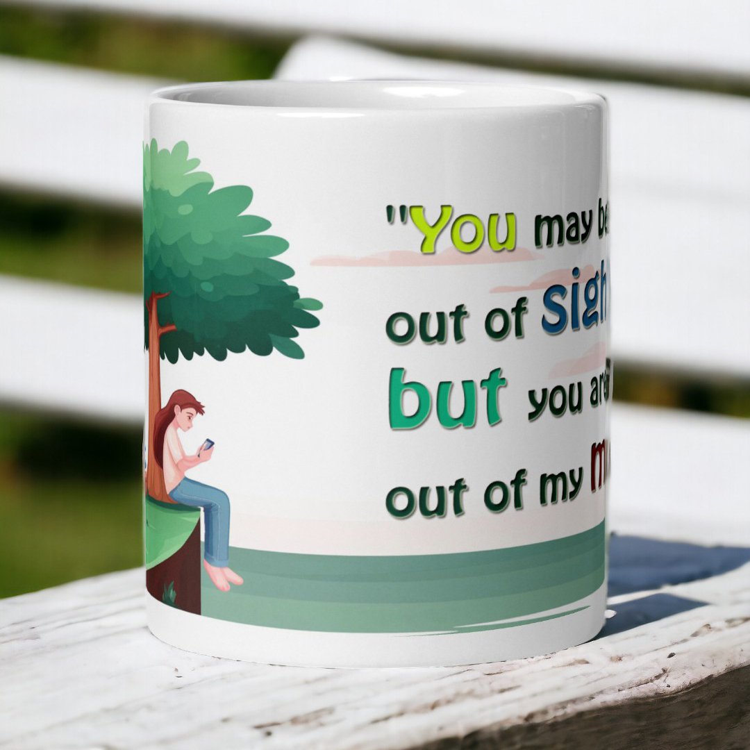 BetterGiftFlowers The "Missing You" mug displayed on an outdoor surface, highlighting the heartfelt message.