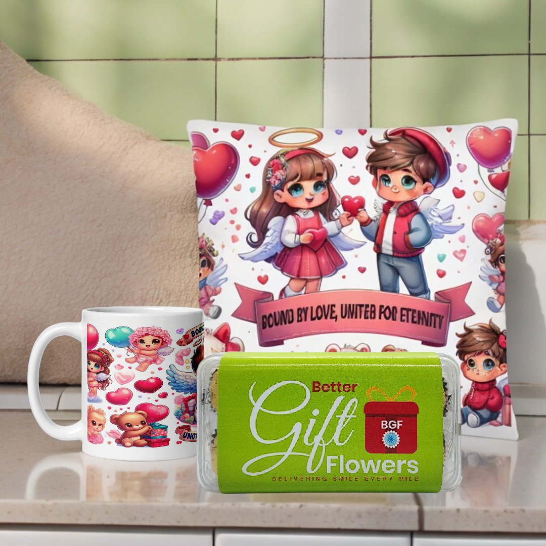 BetterGiftFlowers Bound By Love Cushion and Mug Gift Combo