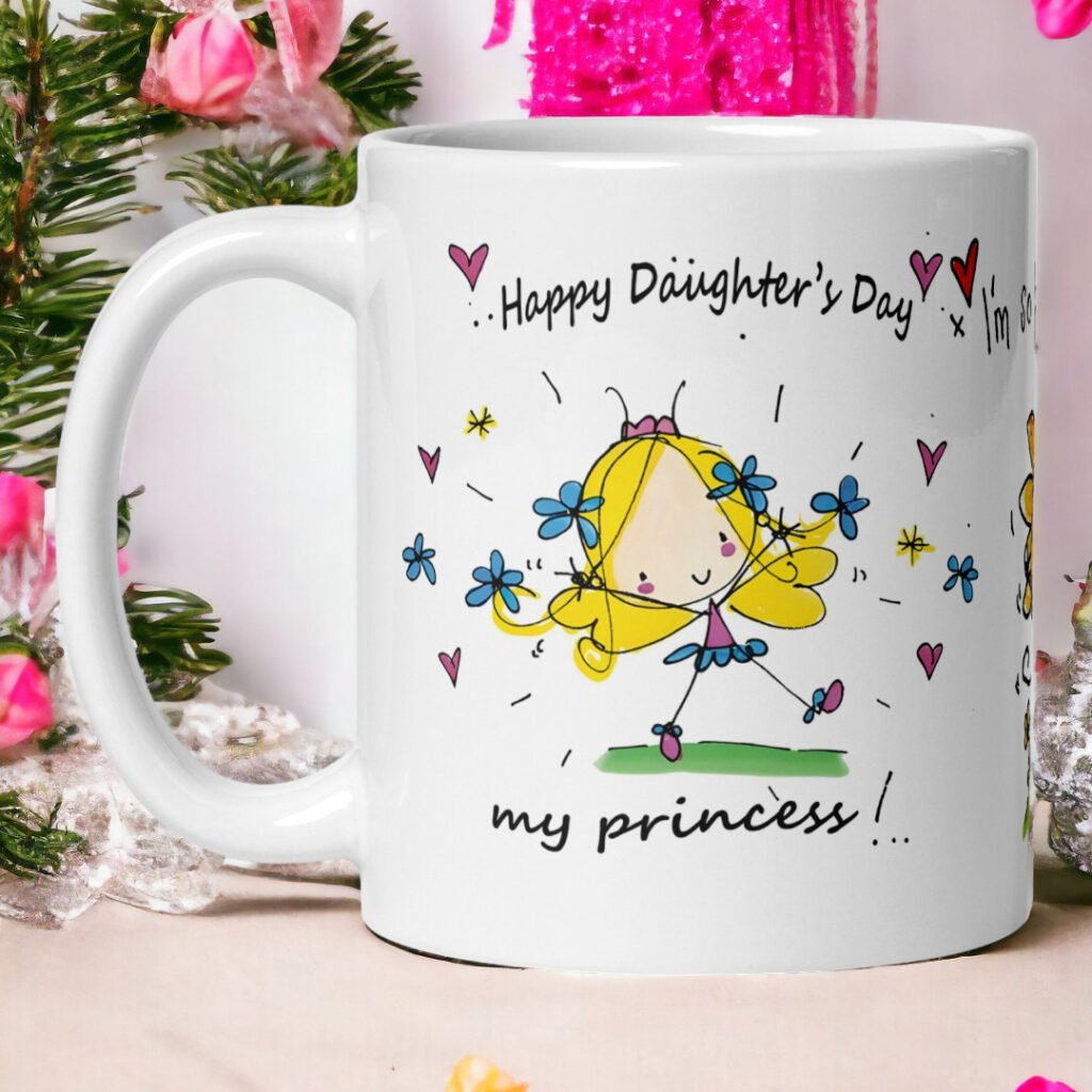 Happy Daughter's Day My Princess Mug by BetterGiftFlowers with a cute girl and flower design, perfect for Daughter's Day.