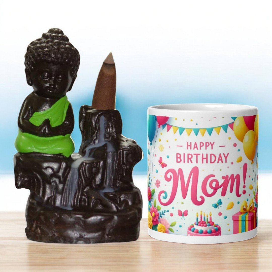 BetterGiftFlowers Happy Birthday Mom Mug and Buddha Incense Holder Gift Combo