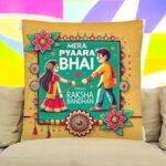 BetterGiftFlowers Mera Pyaara Bhai Rakhi Cushion with sister tying rakhi