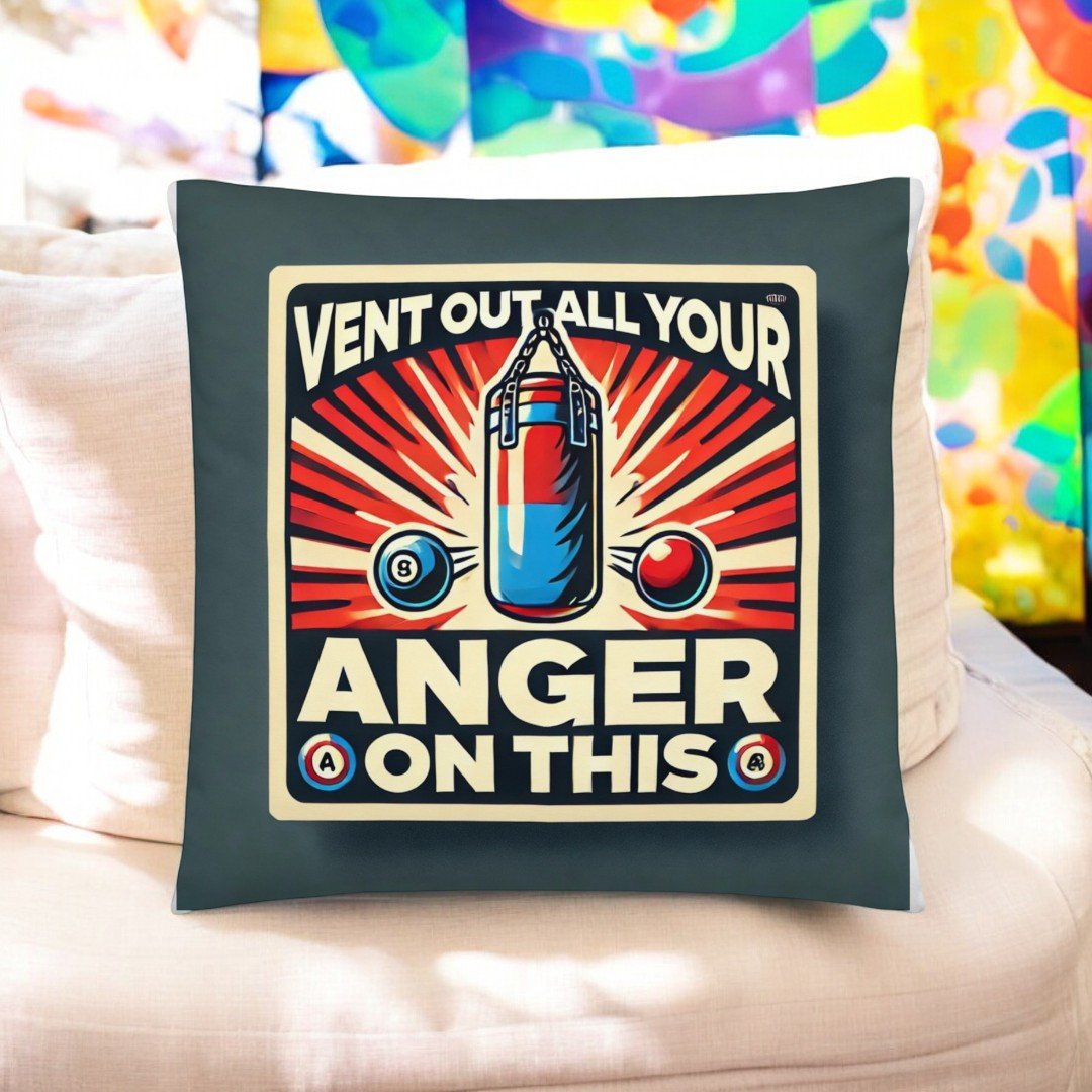 BetterGiftFlowers Vent Your Anger Cushion on a cozy white sofa.